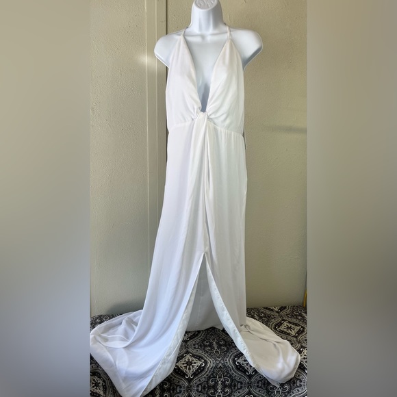 Tobi Dresses & Skirts - Tobi White Spaghetti Strap Gown with Front Split. Cross Back.
